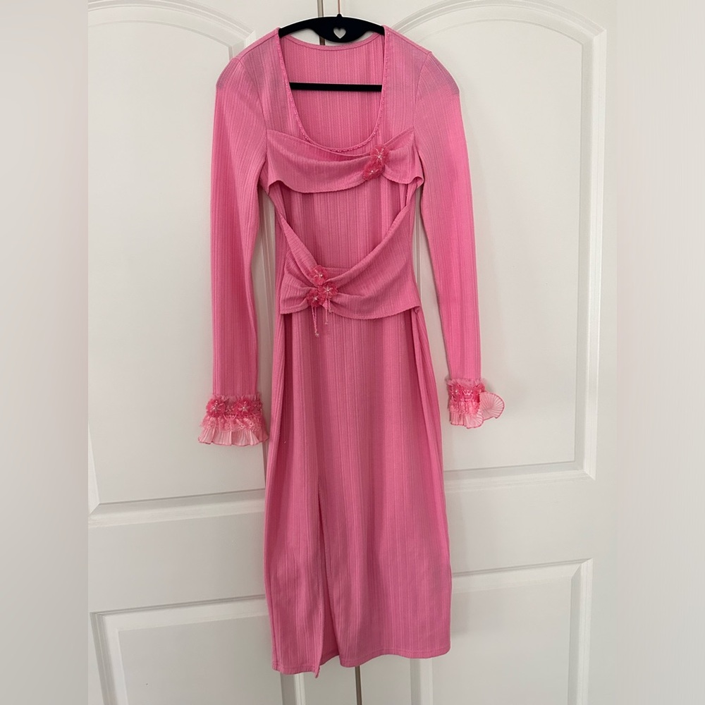 Elegant Pink Long Sleeve Dress